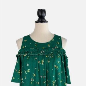 LC Lauren Conrad Cold Shoulder Green Floral Dress